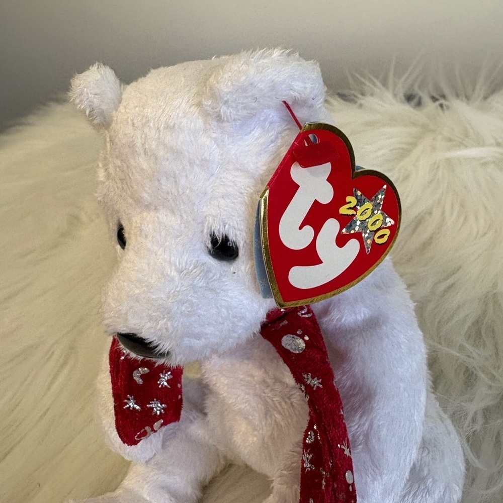 Ty(77)2000 Holiday Teddy White Plush Bear with Red Scarf - Picture 2 of 6